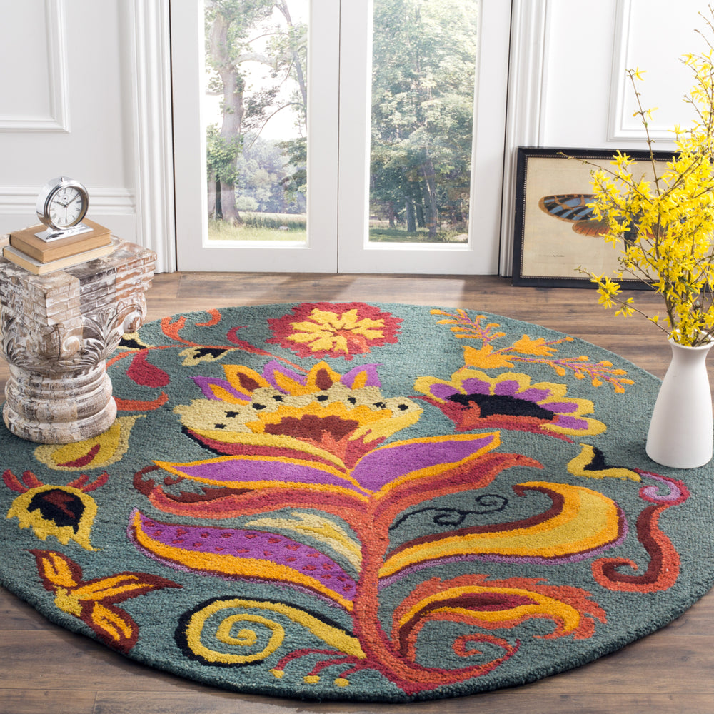 SAFAVIEH Blossom BLM679A Hand-hooked Blue / Multi Rug Image 2