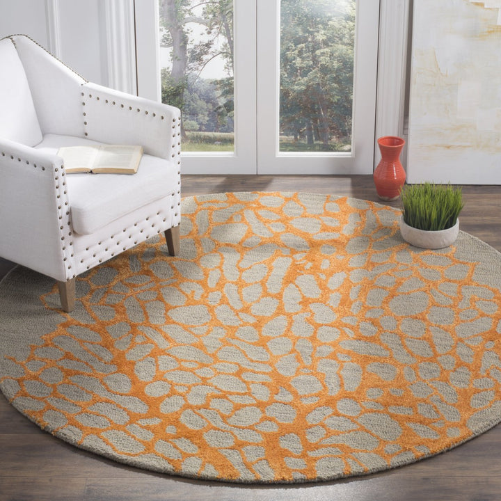 SAFAVIEH Blossom BLM695C Hand-hooked Grey / Orange Rug Image 2