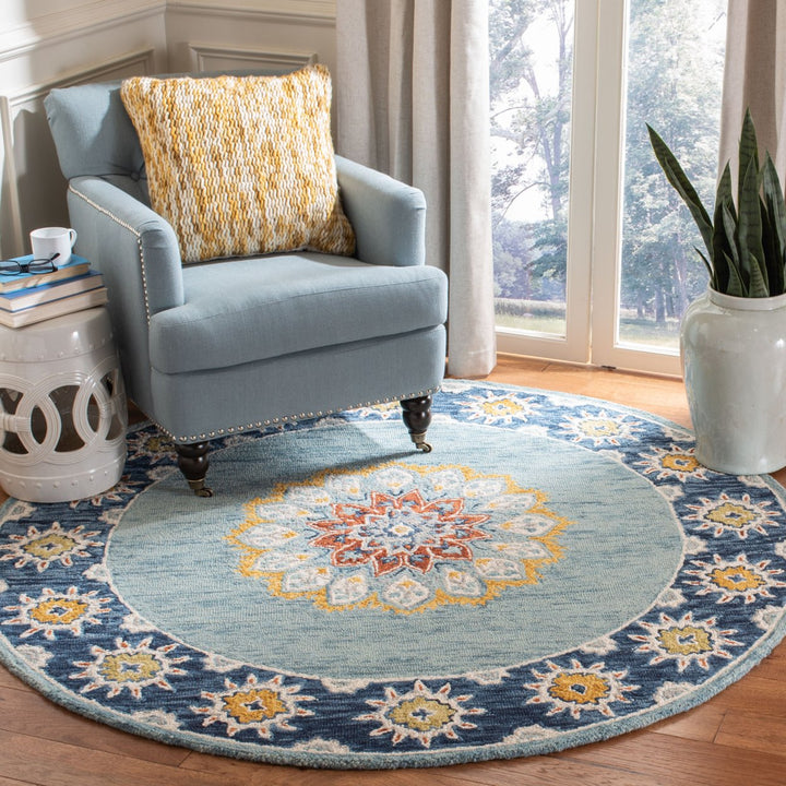 SAFAVIEH Blossom BLM902M Handmade Blue / Gold Rug Image 2