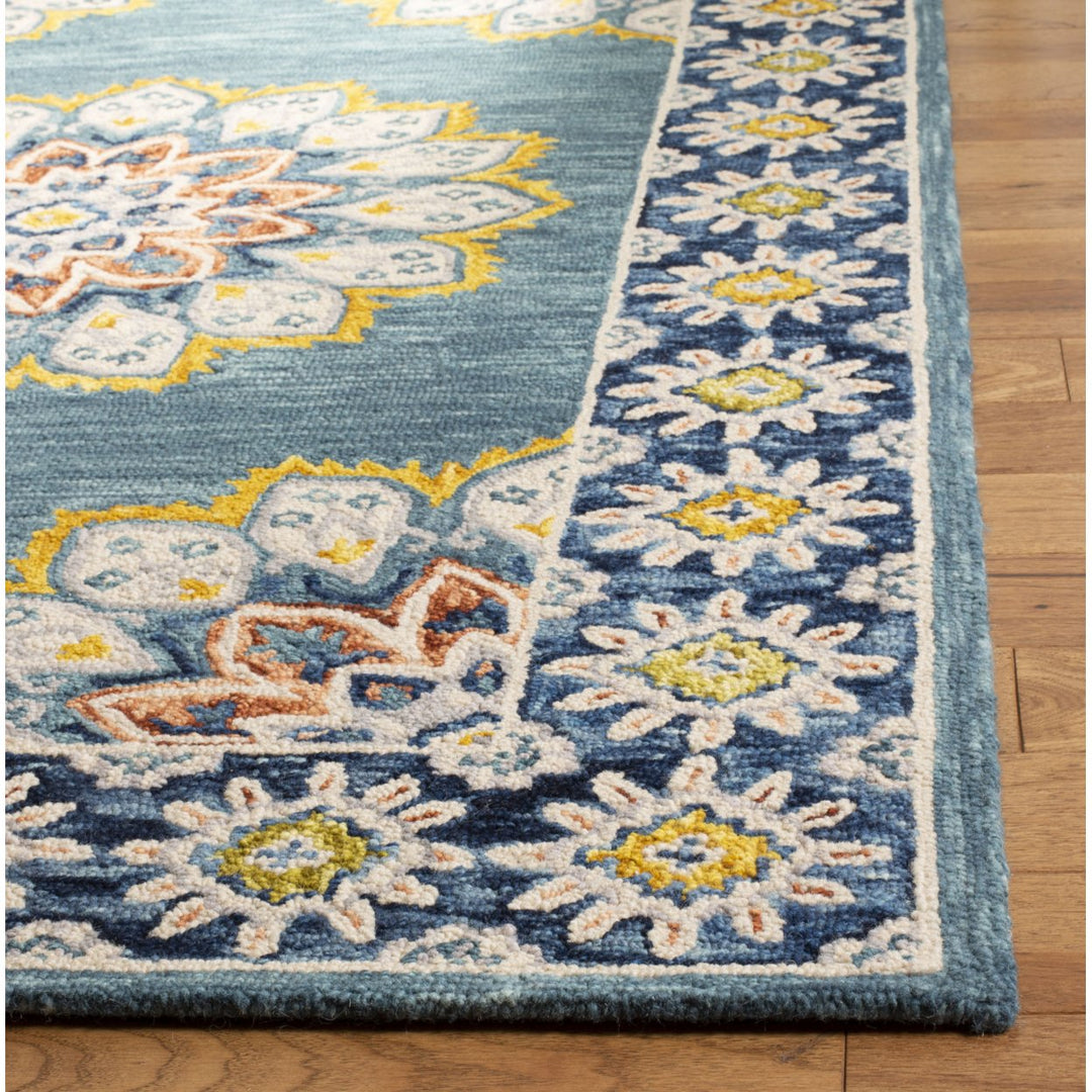 SAFAVIEH Blossom BLM902M Handmade Blue / Gold Rug Image 7