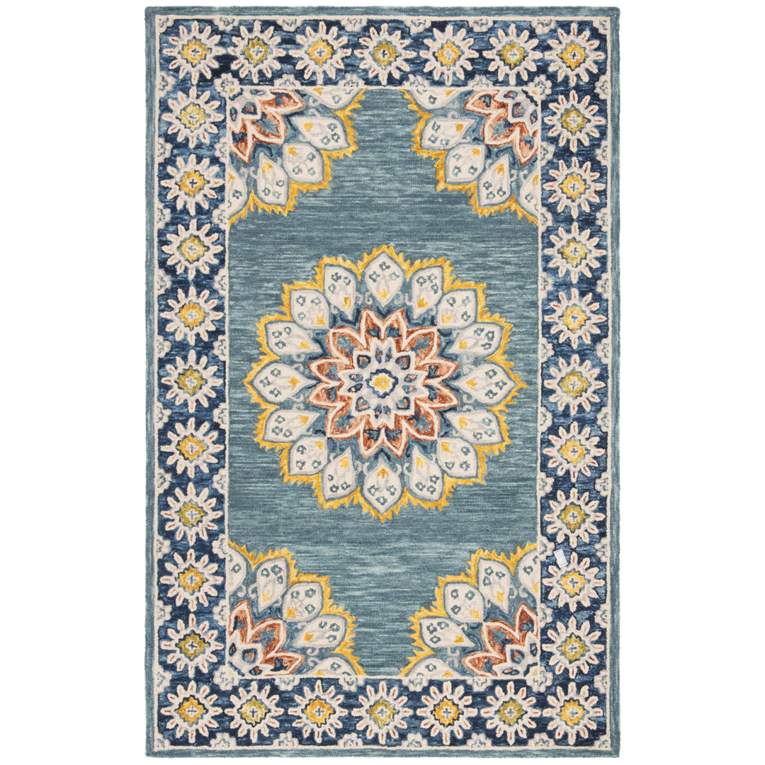 SAFAVIEH Blossom BLM902M Handmade Blue / Gold Rug Image 1