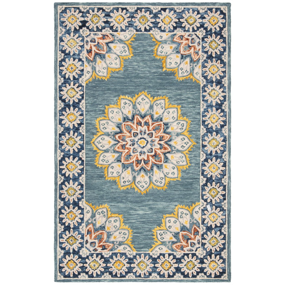 SAFAVIEH Blossom BLM902M Handmade Blue / Gold Rug Image 8