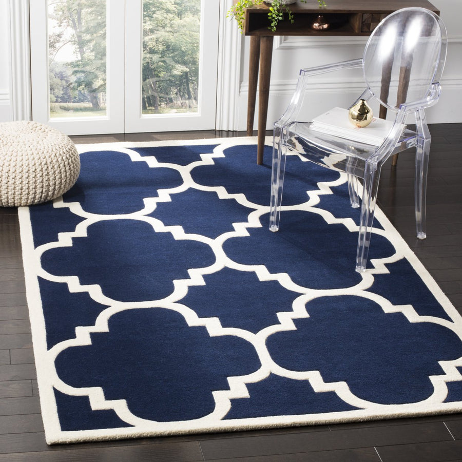 SAFAVIEH Chatham CHT730C Handmade Dark Blue / Ivory Rug Image 1