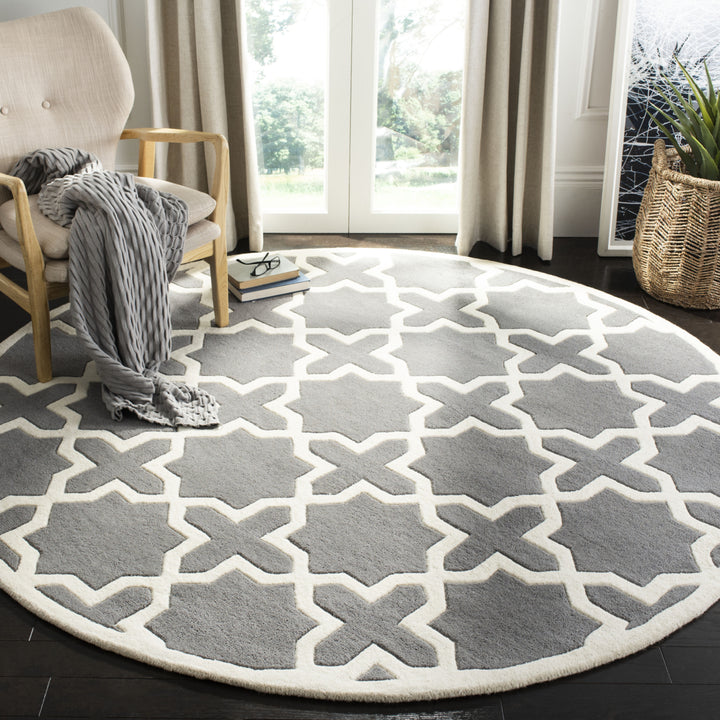 SAFAVIEH Chatham CHT732D Handmade Dark Grey / Ivory Rug Image 8