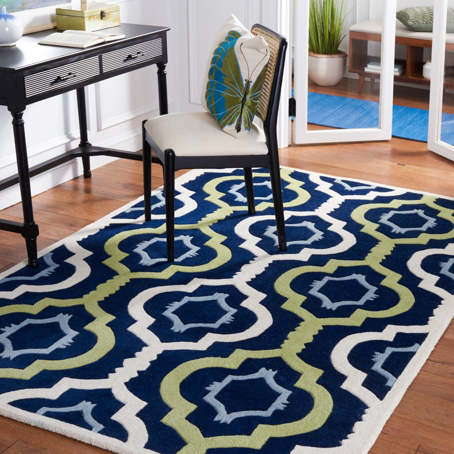 SAFAVIEH Chatham CHT747C Handmade Dark Blue / Multi Rug Image 1