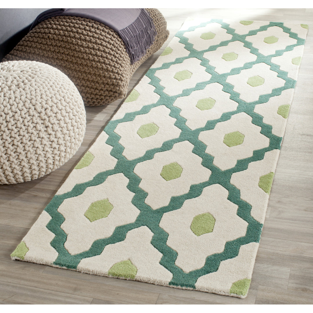 SAFAVIEH Chatham CHT748V Handmade Ivory / Teal Rug Image 3