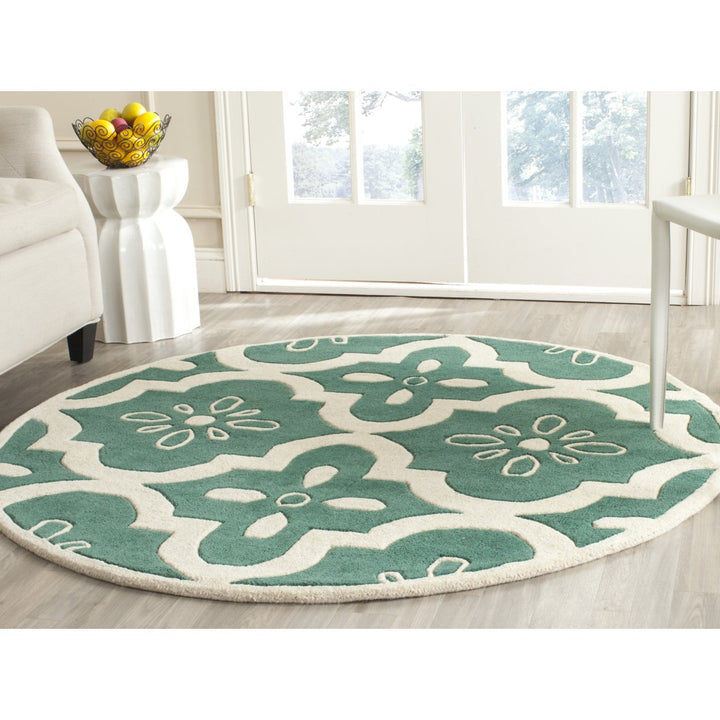 SAFAVIEH Chatham CHT751T Handmade Teal / Ivory Rug Image 2