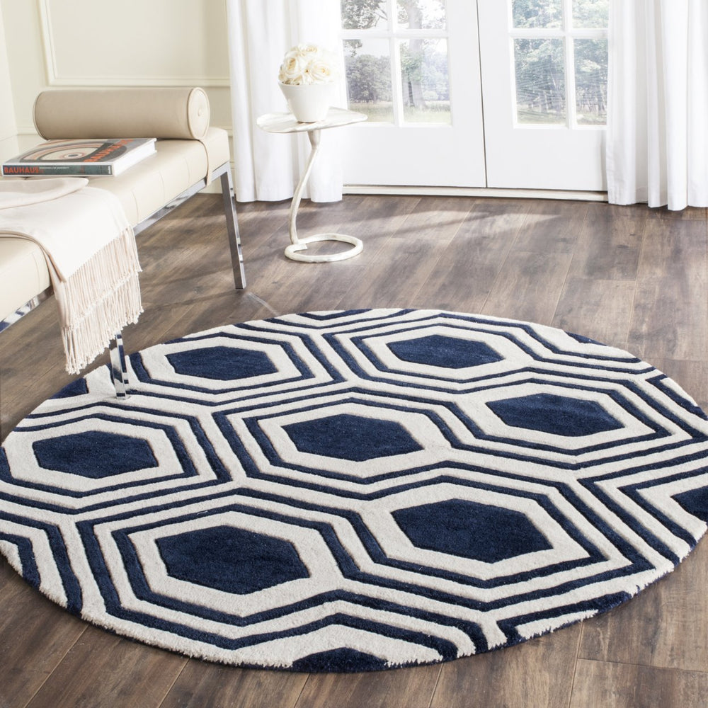 SAFAVIEH Chatham CHT760C Handmade Dark Blue / Ivory Rug Image 2