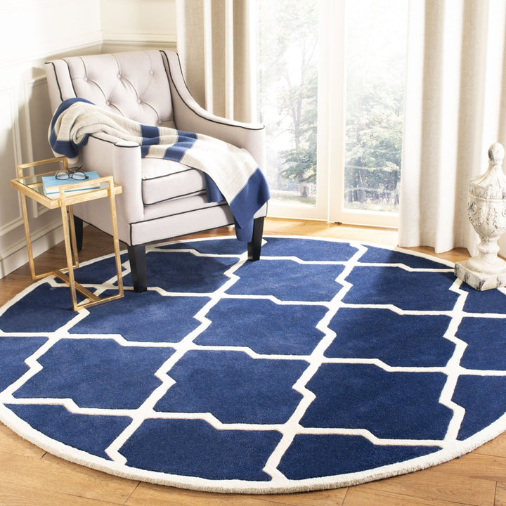 SAFAVIEH Chatham CHT735C Handmade Dark Blue / Ivory Rug Image 2