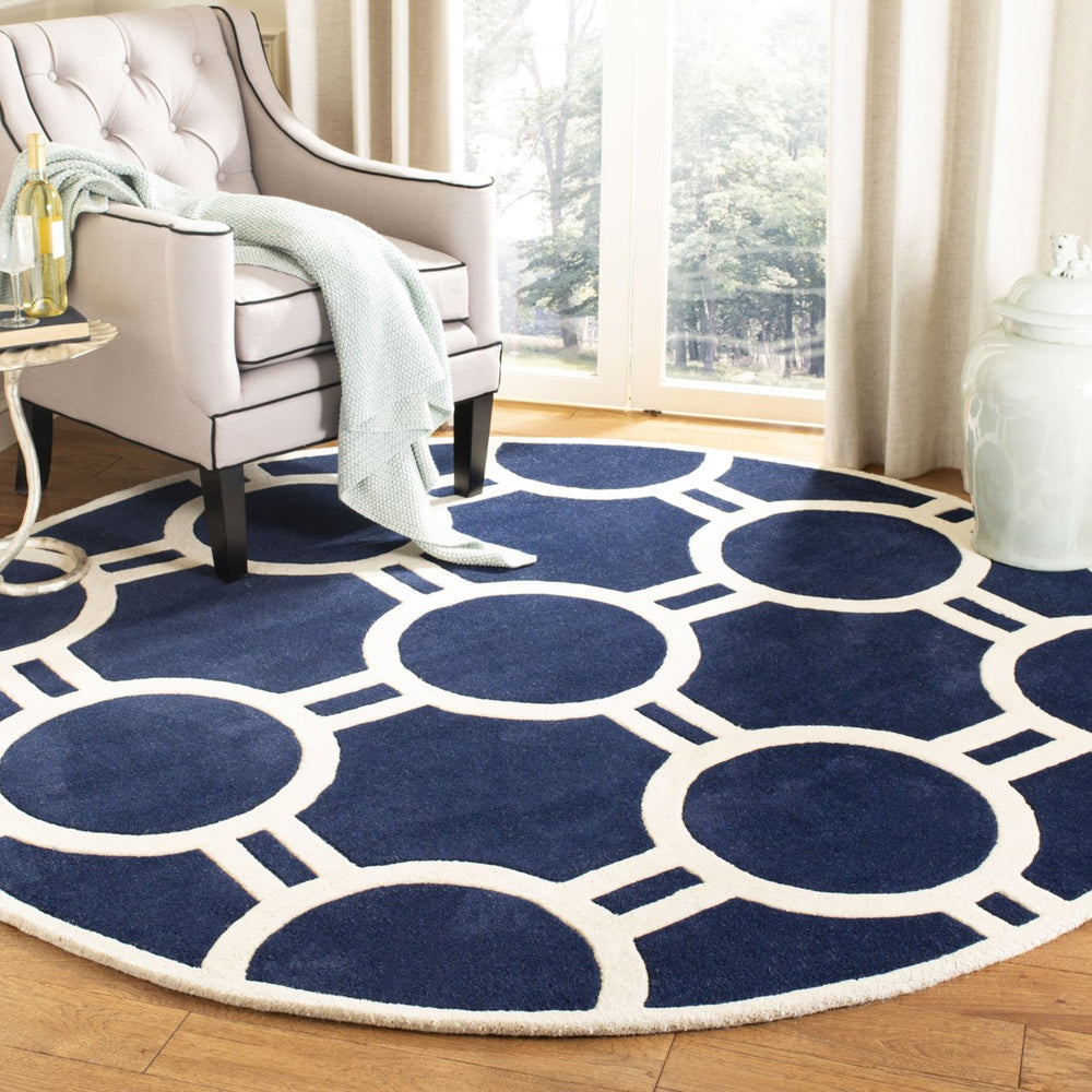 SAFAVIEH Chatham CHT739C Handmade Dark Blue / Ivory Rug Image 2