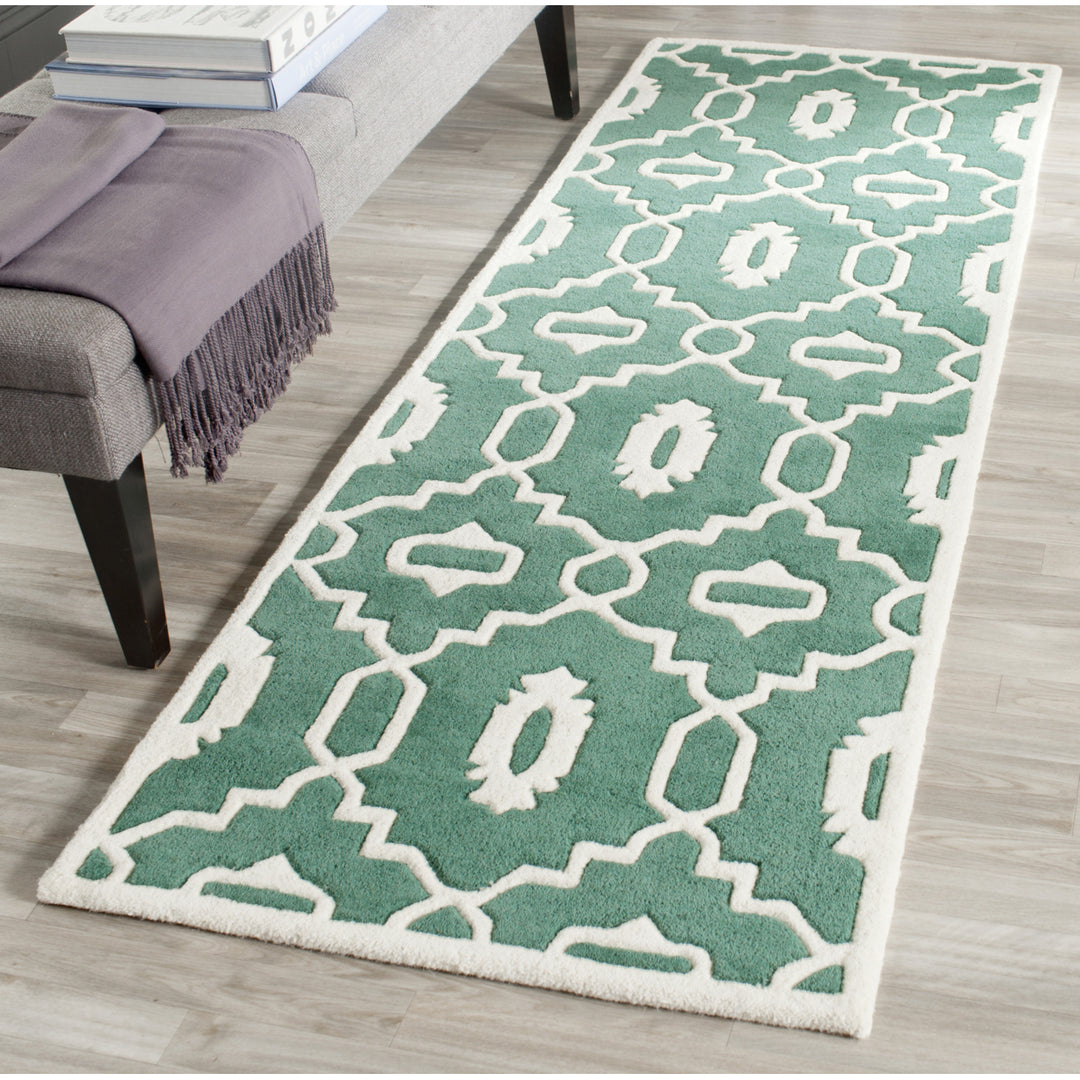 SAFAVIEH Chatham CHT745T Handmade Teal / Ivory Rug Image 3