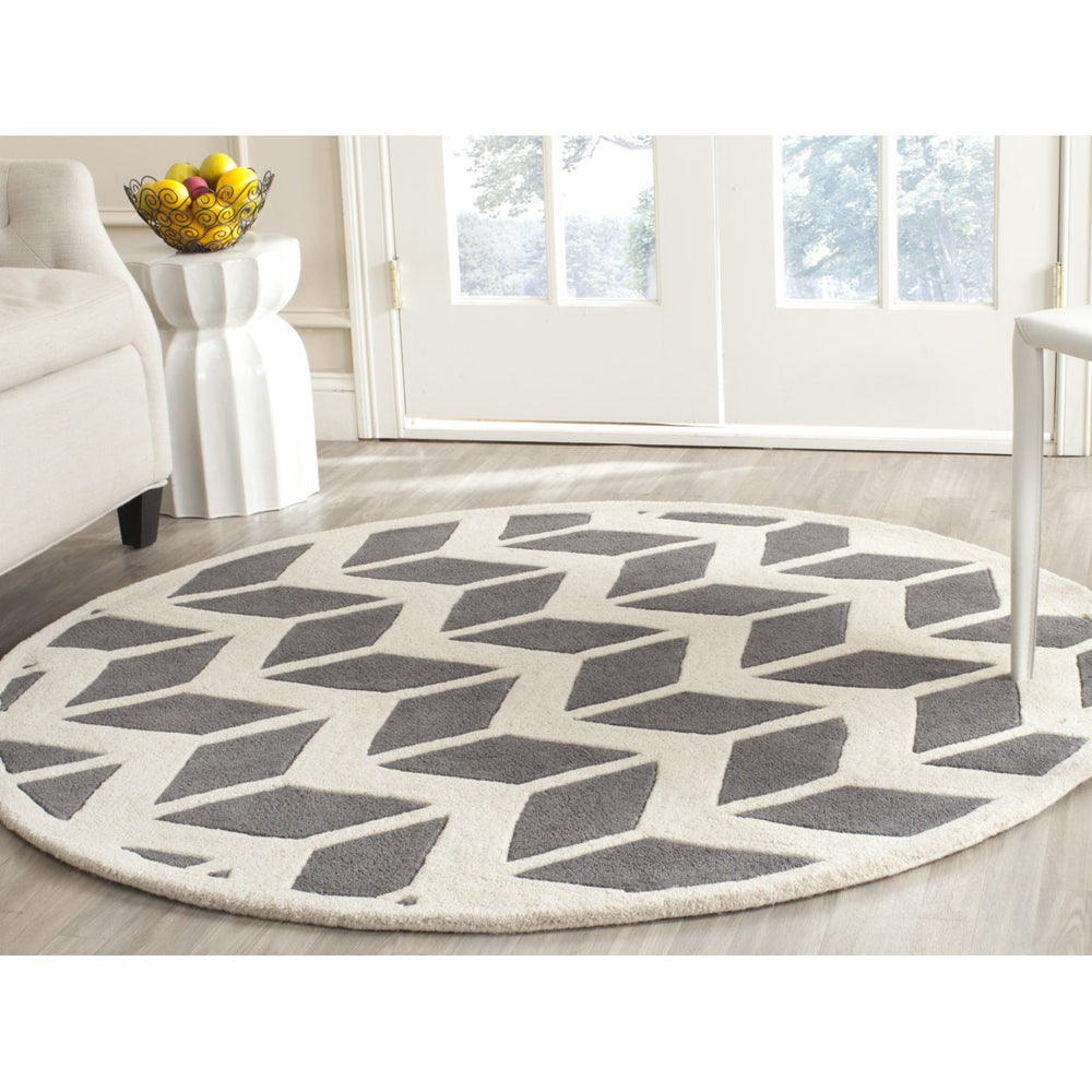 SAFAVIEH Chatham CHT746D Handmade Dark Grey / Ivory Rug Image 2