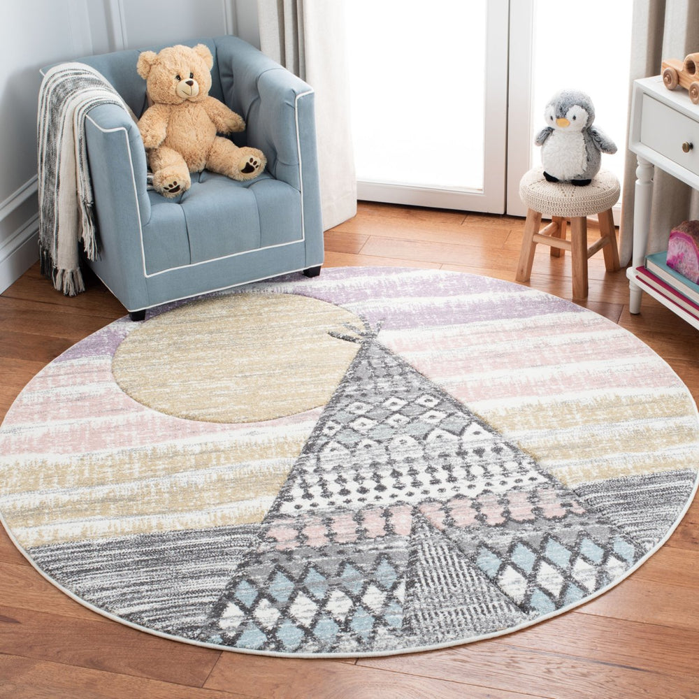 SAFAVIEH Carousel Kids Collection CRK117F Grey / Pink Rug Image 2