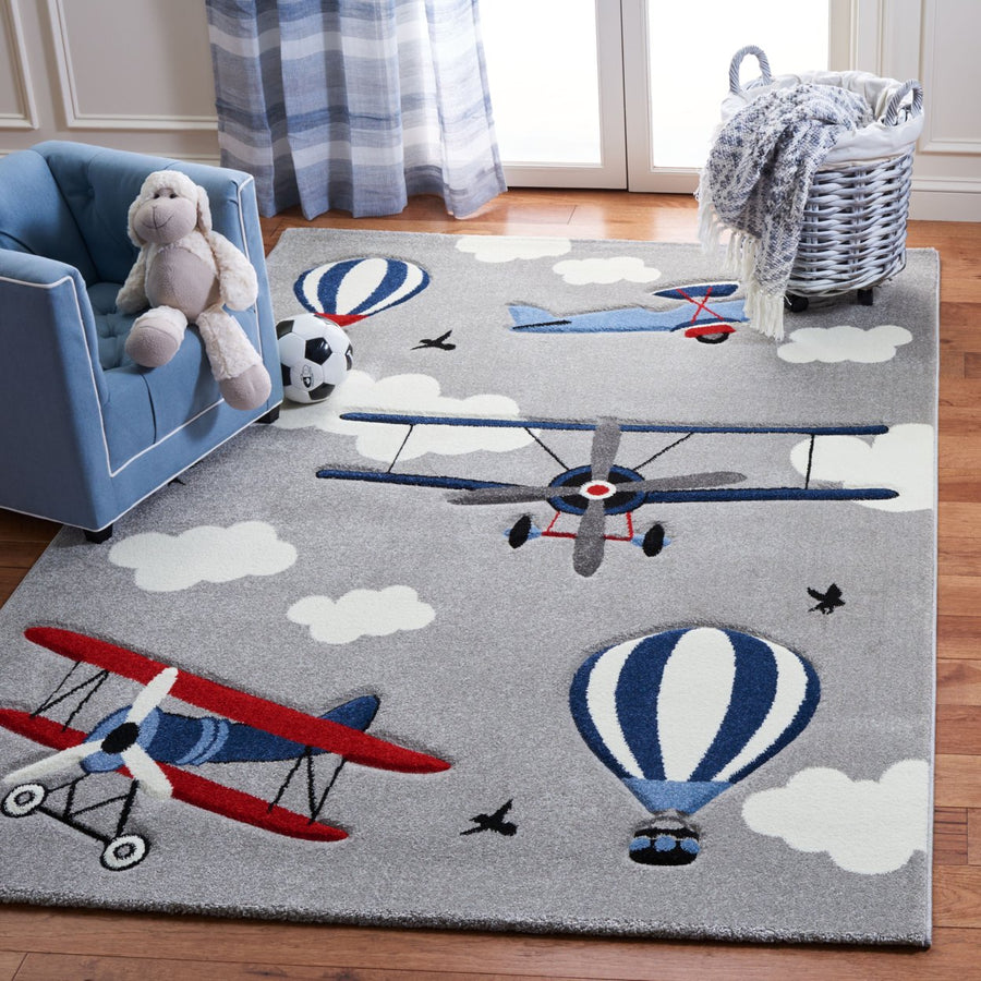 SAFAVIEH Carousel Kids CRK137F Light Grey / Red Rug Image 1