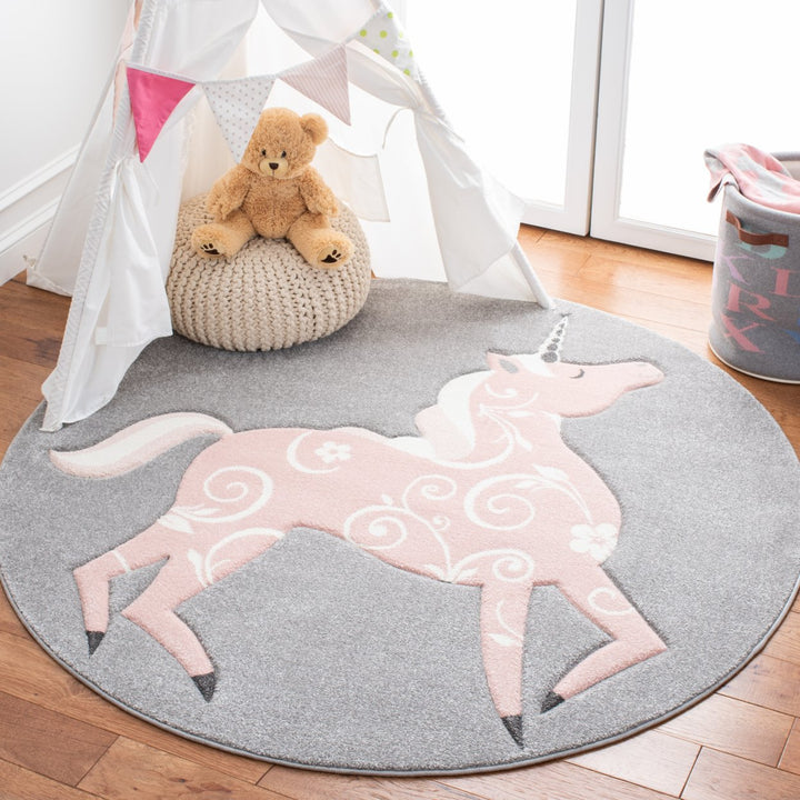 SAFAVIEH Carousel Kids Collection CRK163F Grey / Pink Rug Image 2