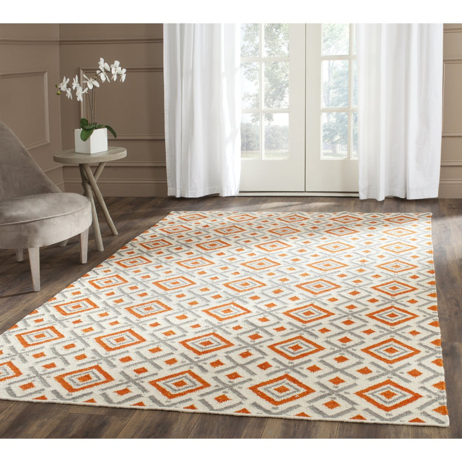 SAFAVIEH Dhurries DHU116A Handwoven Ivory /Tangerine Rug Image 1