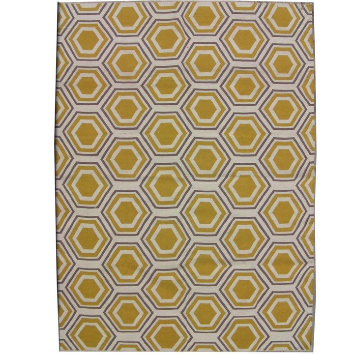 SAFAVIEH Dhurries DHU202A Handwoven Ivory / Yellow Rug Image 1