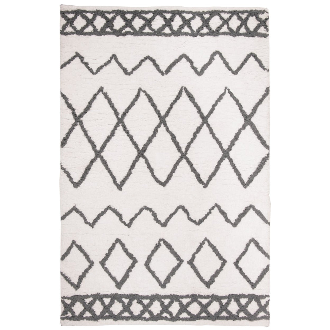 SAFAVIEH Equinox Shag EQS711A Handmade Cream / Grey Rug Image 1