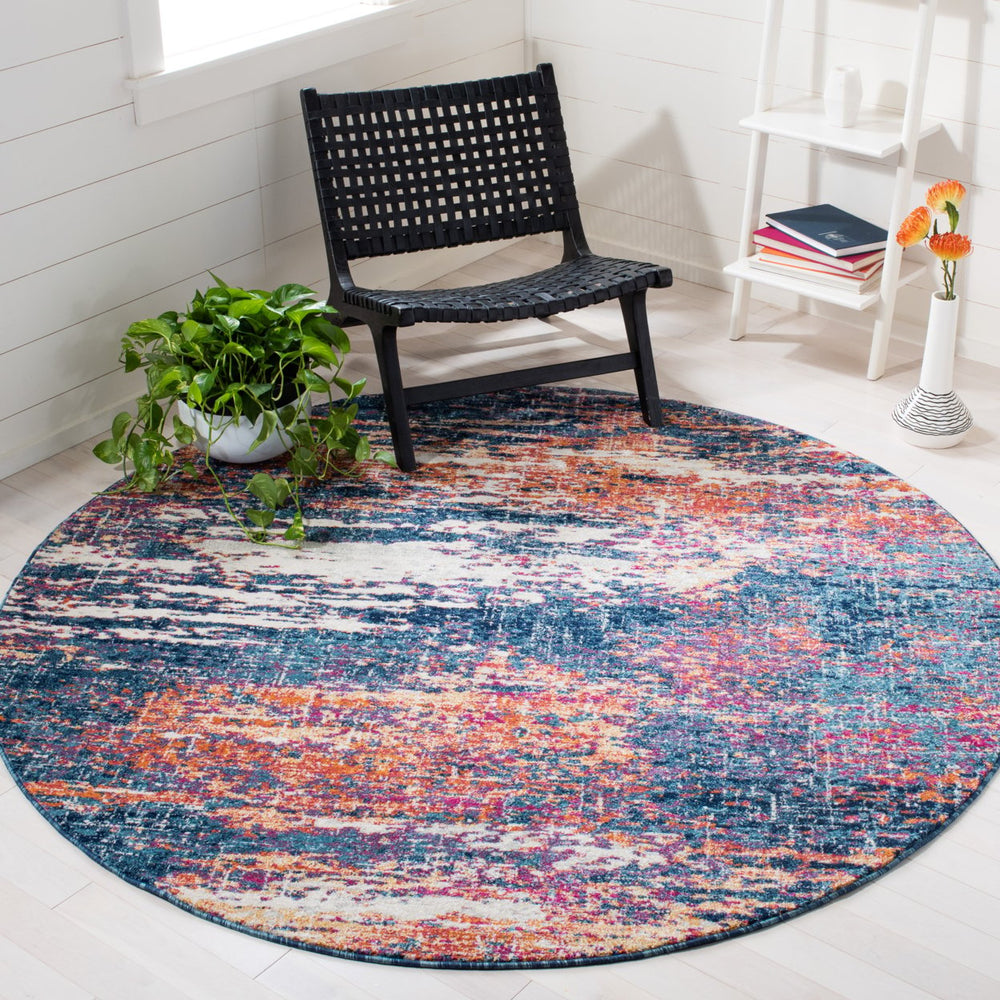 SAFAVIEH Evoke Collection EVK272N Navy / Orange Rug Image 2