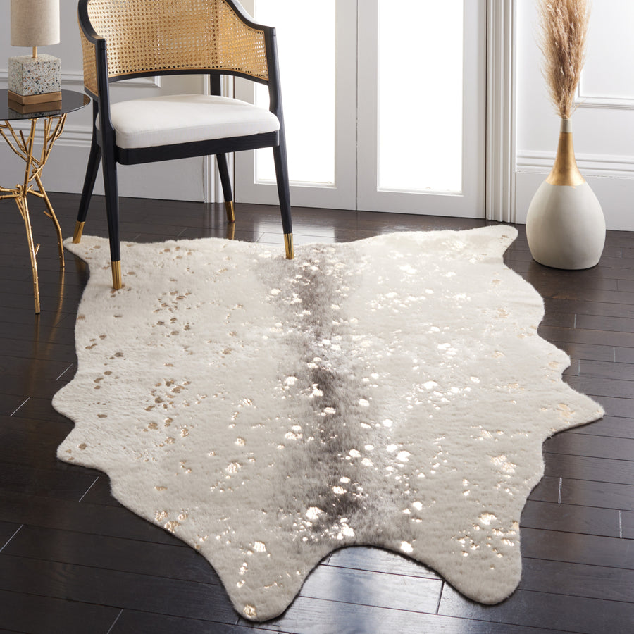 SAFAVIEH Faux Cow Hide FCH205B Beige / Grey Rug Image 1