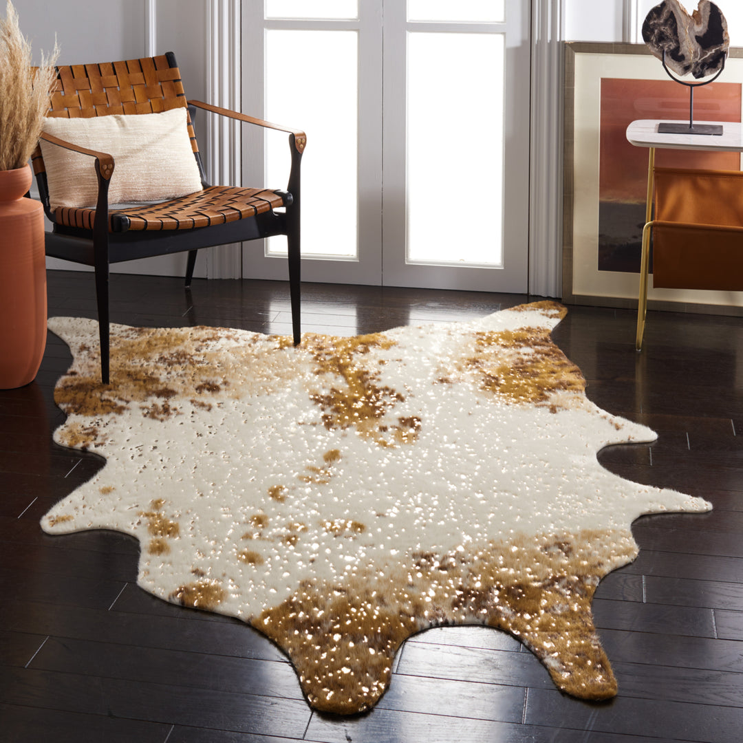 SAFAVIEH Faux Cow Hide FCH207T Beige / Dark Brown Rug Image 1