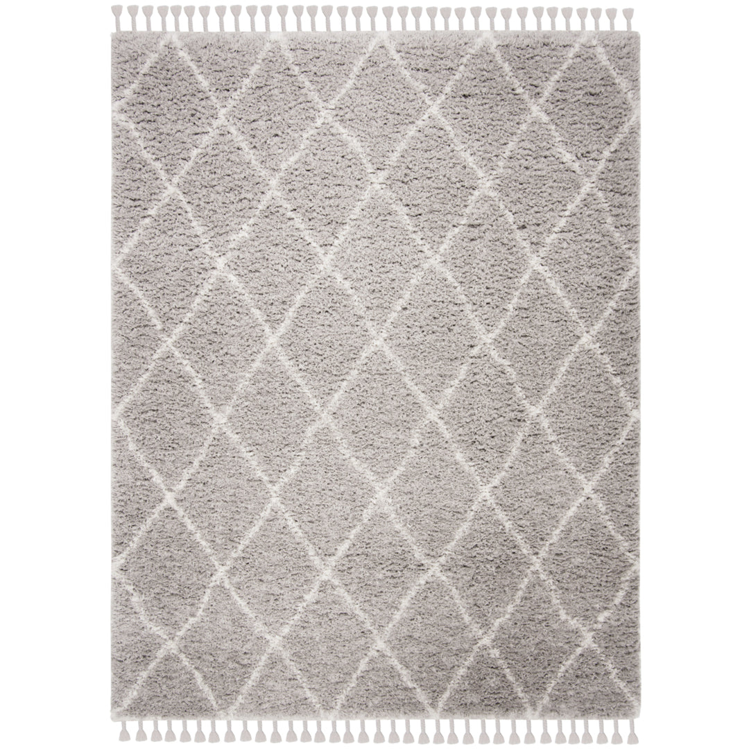 SAFAVIEH Flokati Collection FLK313F Light Grey / Ivory Rug Image 11