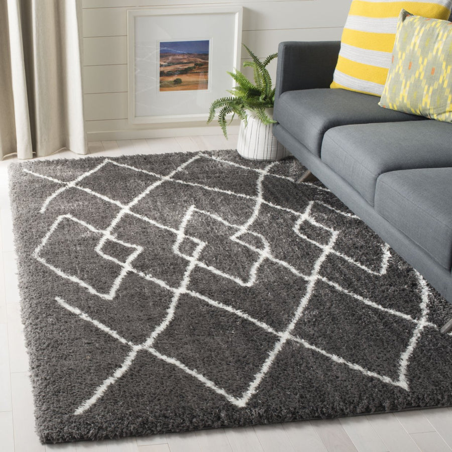 SAFAVIEH Flokati Shag FLK965H Charcoal / Ivory Rug Image 1