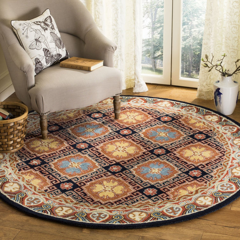 SAFAVIEH Heritage HG742N Handmade Navy / Orange Rug Image 2