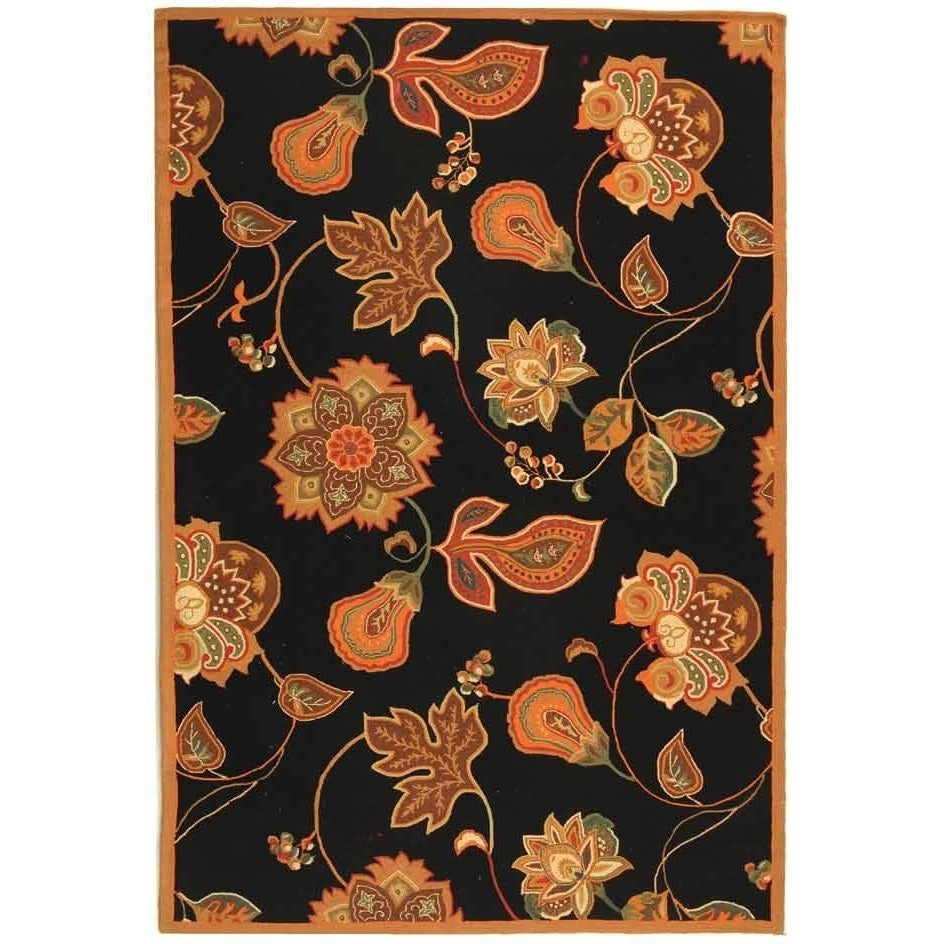 SAFAVIEH Chelsea HK209C Hand-hooked Black / Orange Rug Image 1