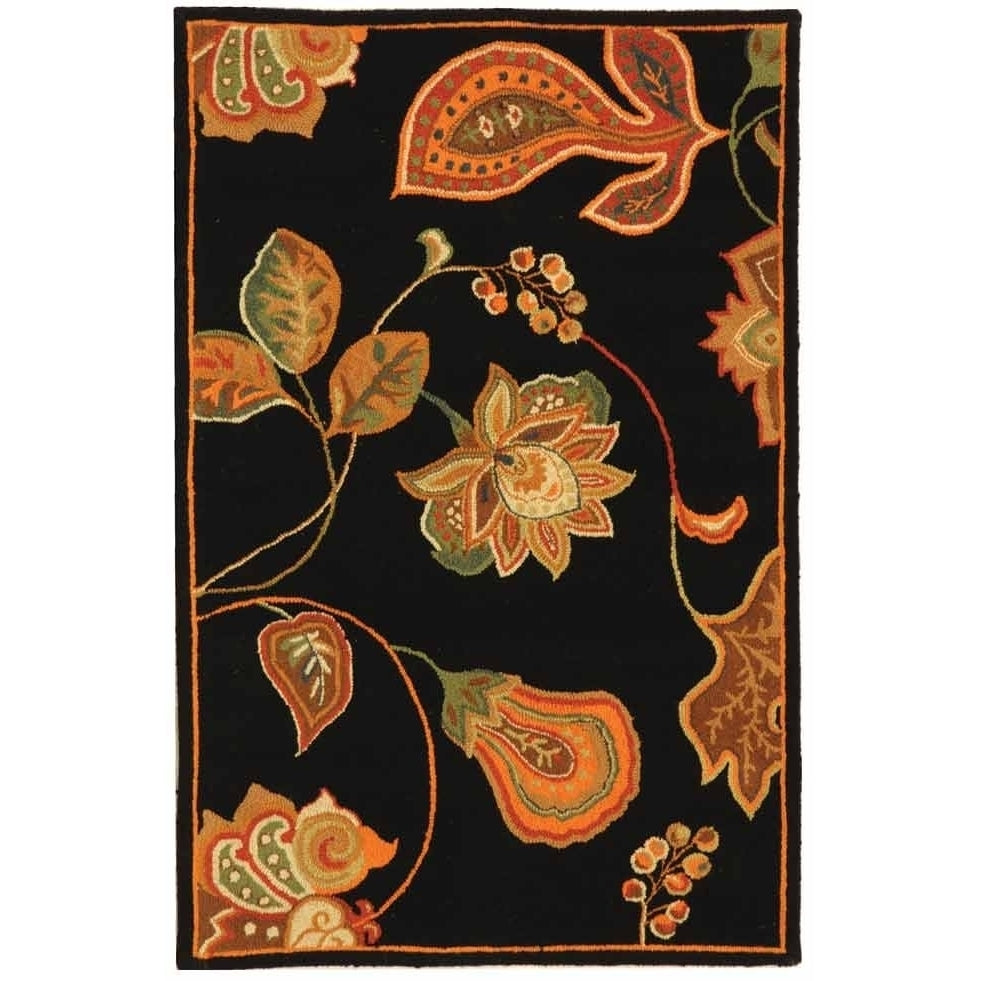 SAFAVIEH Chelsea HK209C Hand-hooked Black / Orange Rug Image 7