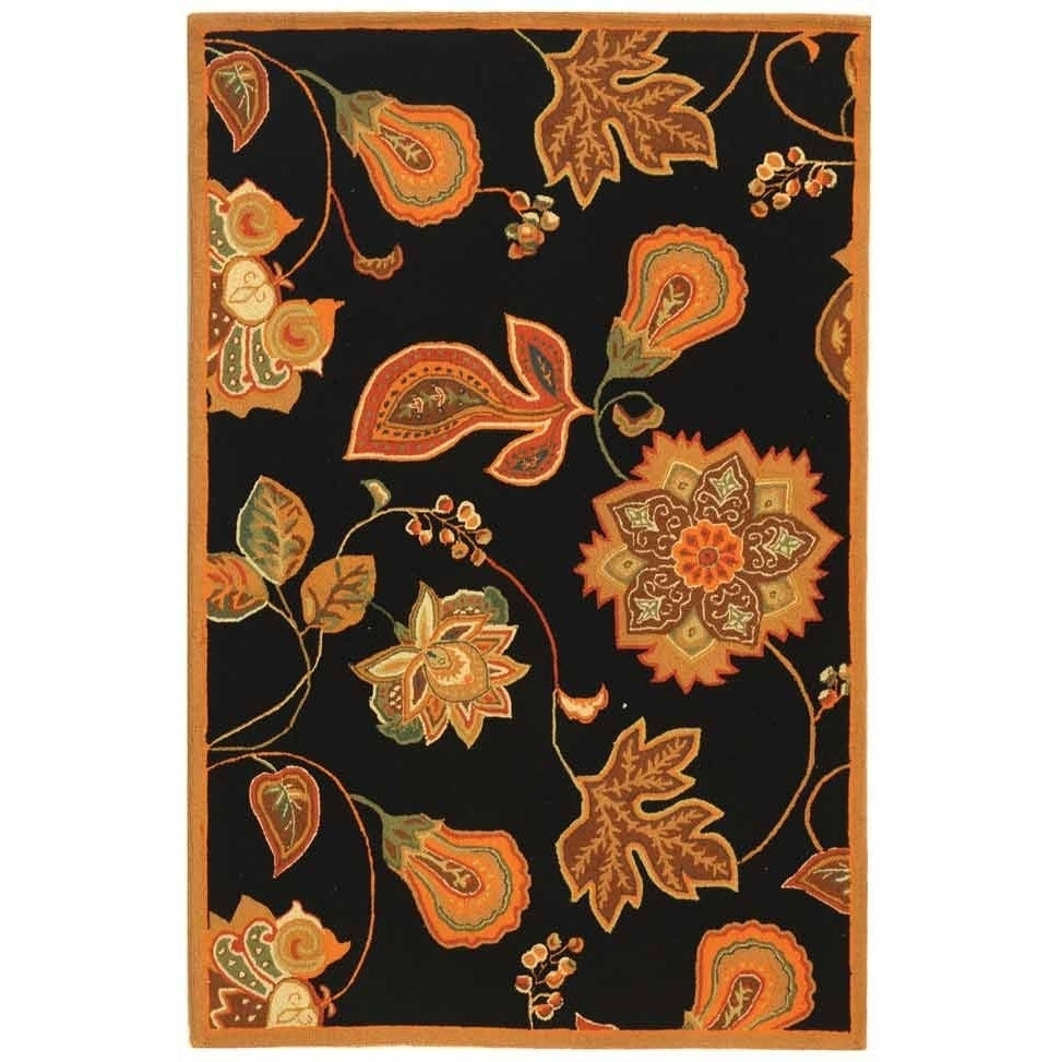 SAFAVIEH Chelsea HK209C Hand-hooked Black / Orange Rug Image 10