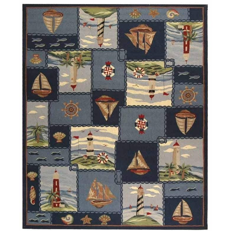 SAFAVIEH Chelsea Collection HK267A Hand-hooked Blue Rug Image 1