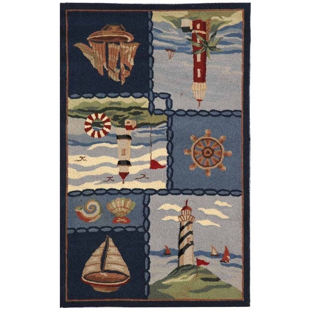 SAFAVIEH Chelsea Collection HK267A Hand-hooked Blue Rug Image 1