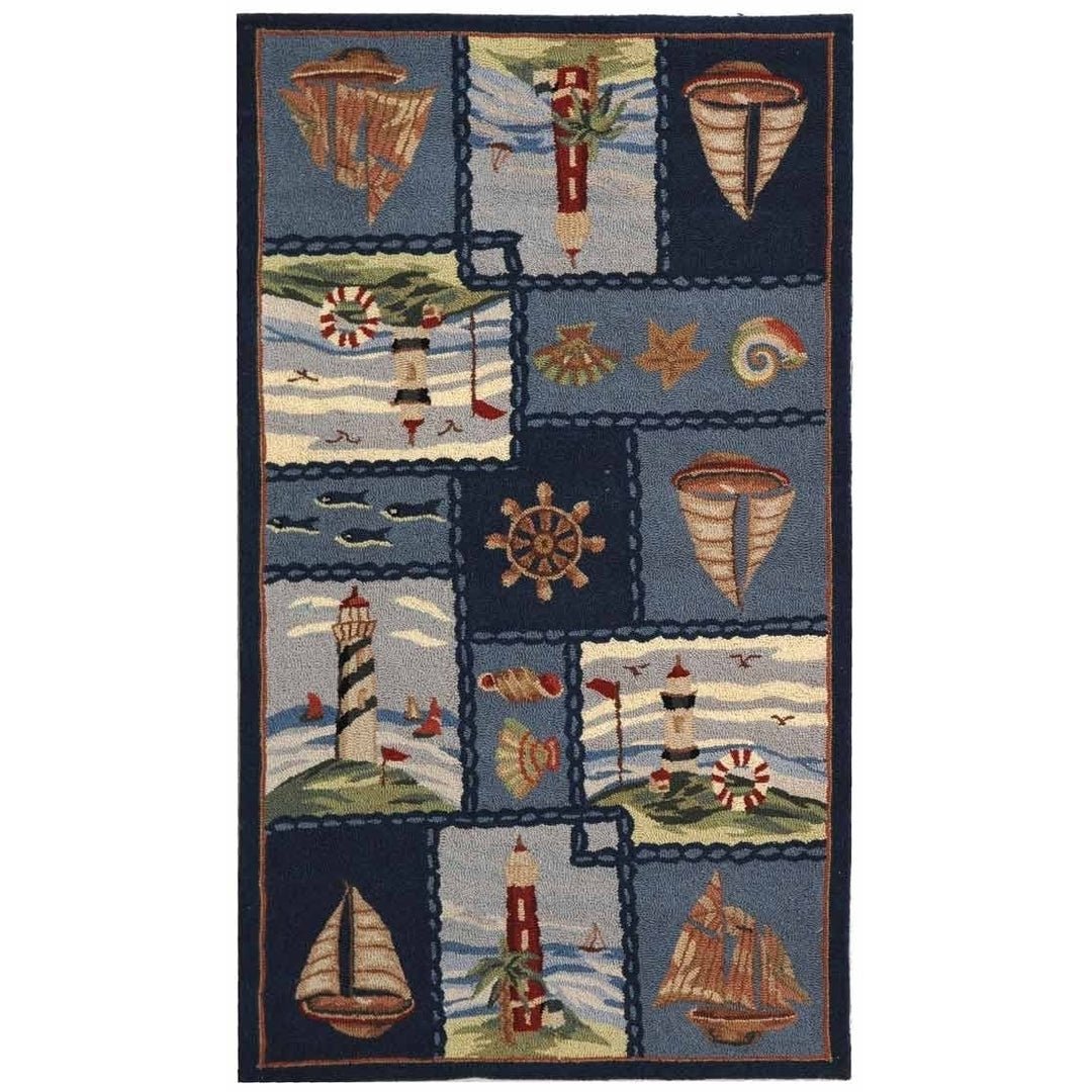 SAFAVIEH Chelsea Collection HK267A Hand-hooked Blue Rug Image 6