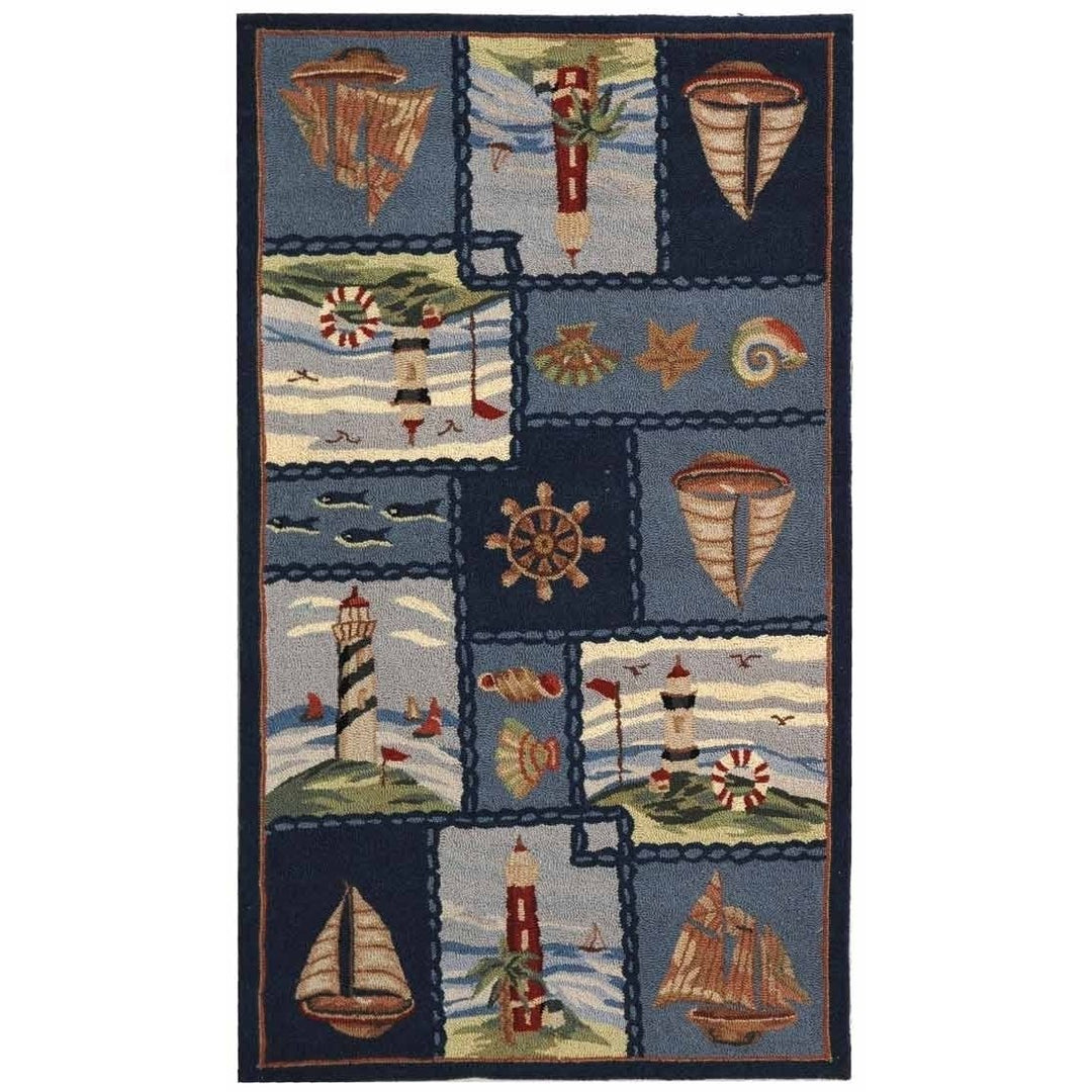 SAFAVIEH Chelsea Collection HK267A Hand-hooked Blue Rug Image 1