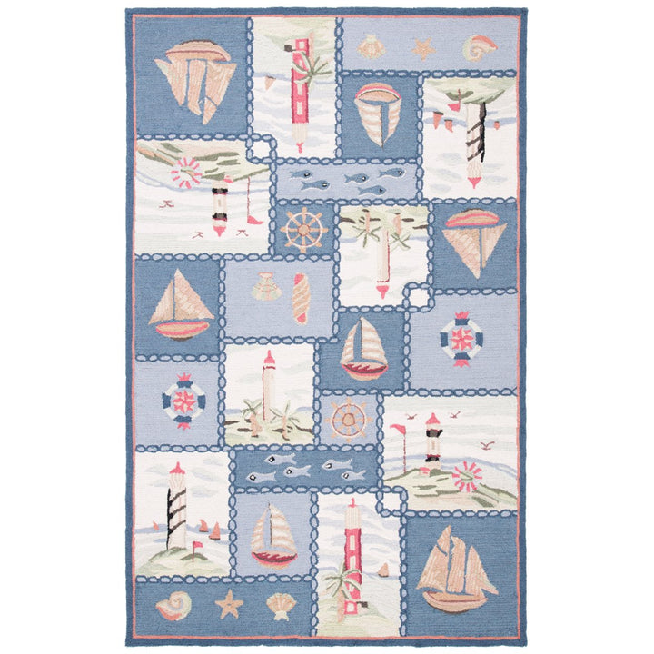 SAFAVIEH Chelsea Collection HK267A Hand-hooked Blue Rug Image 1