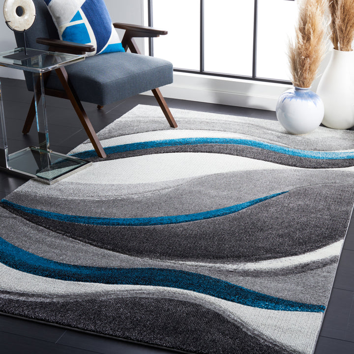 SAFAVIEH Hollywood HLW766M Grey / Turquoise Rug Image 1