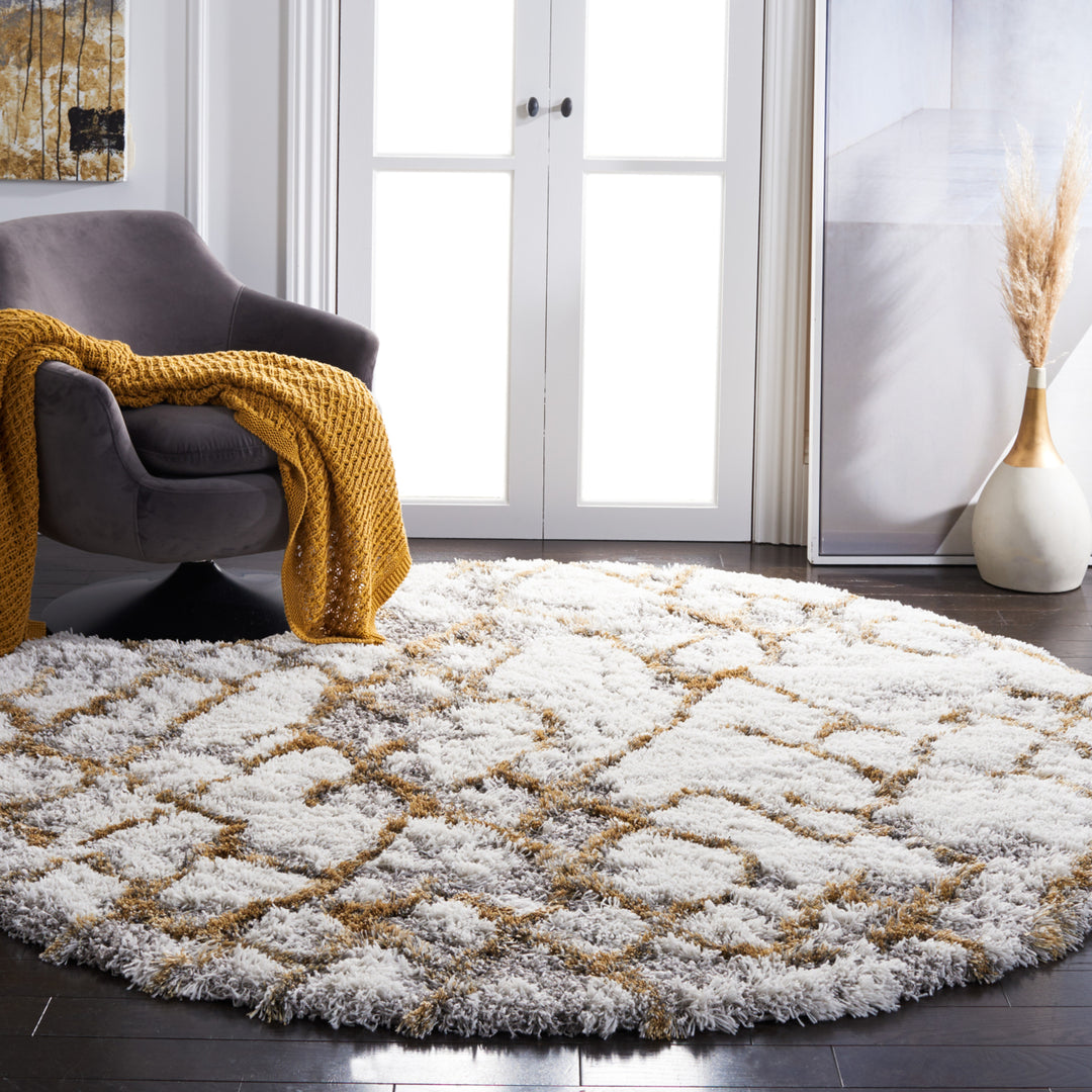 SAFAVIEH Horizon Shag Collection HZN894D Ivory / Gold Rug Image 2