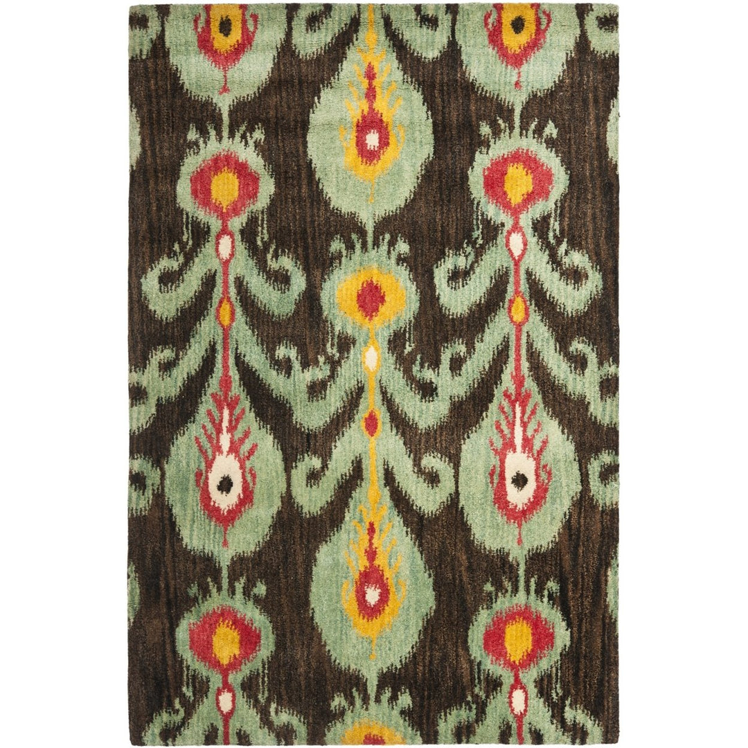 SAFAVIEH Ikat IKT219A Handmade Charcoal / Blue Rug Image 9