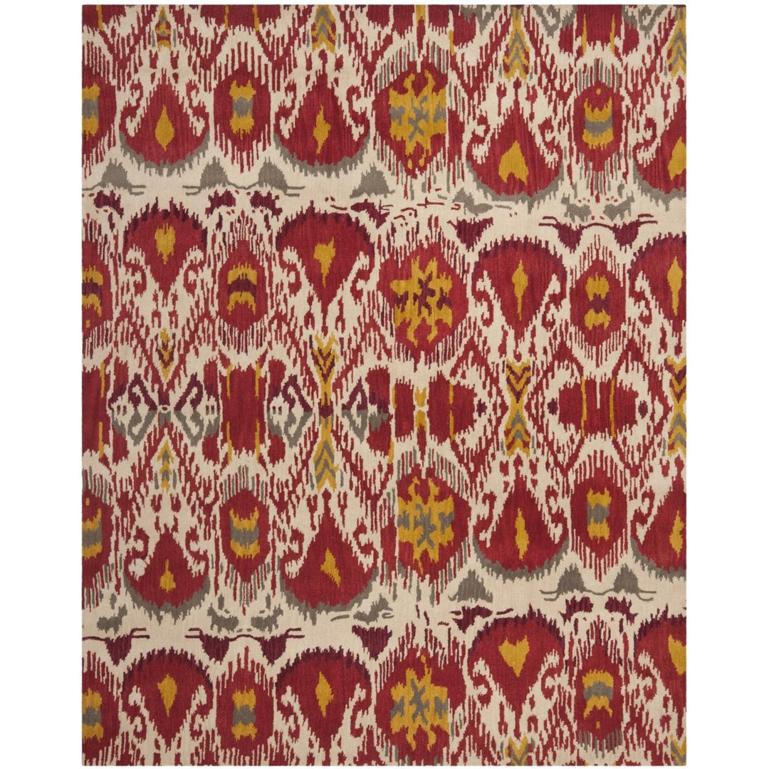 SAFAVIEH Ikat Collection IKT226A Handmade Ivory / Red Rug Image 1