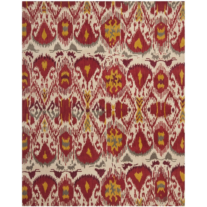 SAFAVIEH Ikat Collection IKT226A Handmade Ivory / Red Rug Image 1