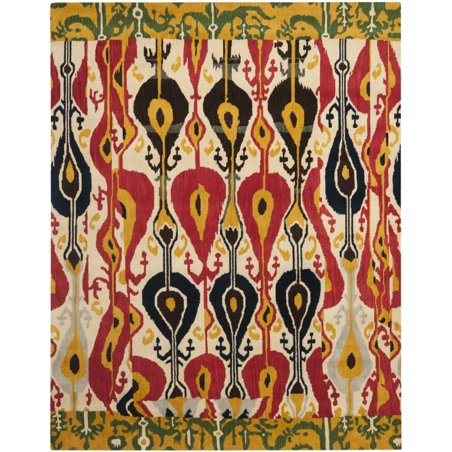 SAFAVIEH Ikat IKT222A Handmade Cream / Green Rug Image 1