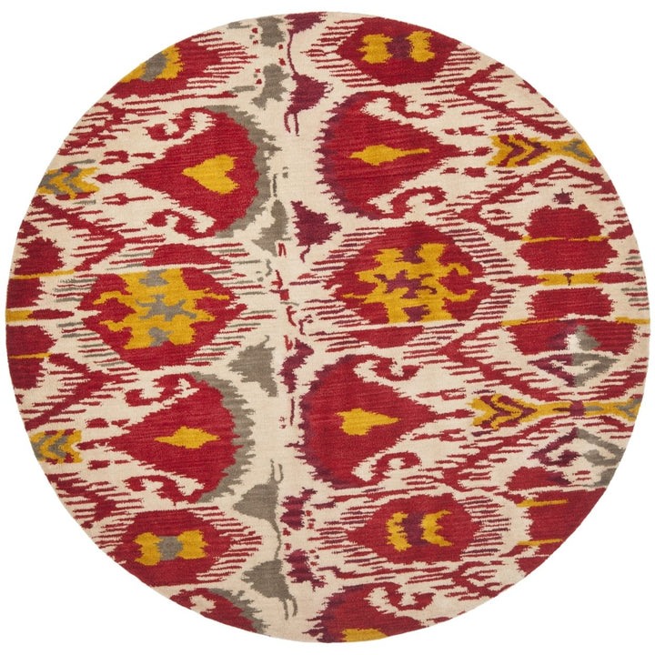 SAFAVIEH Ikat Collection IKT226A Handmade Ivory / Red Rug Image 3