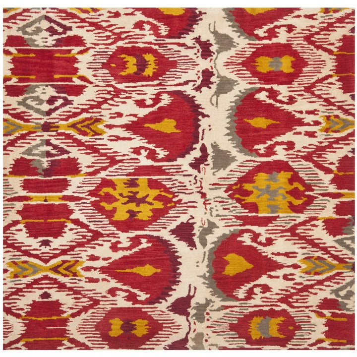 SAFAVIEH Ikat Collection IKT226A Handmade Ivory / Red Rug Image 5