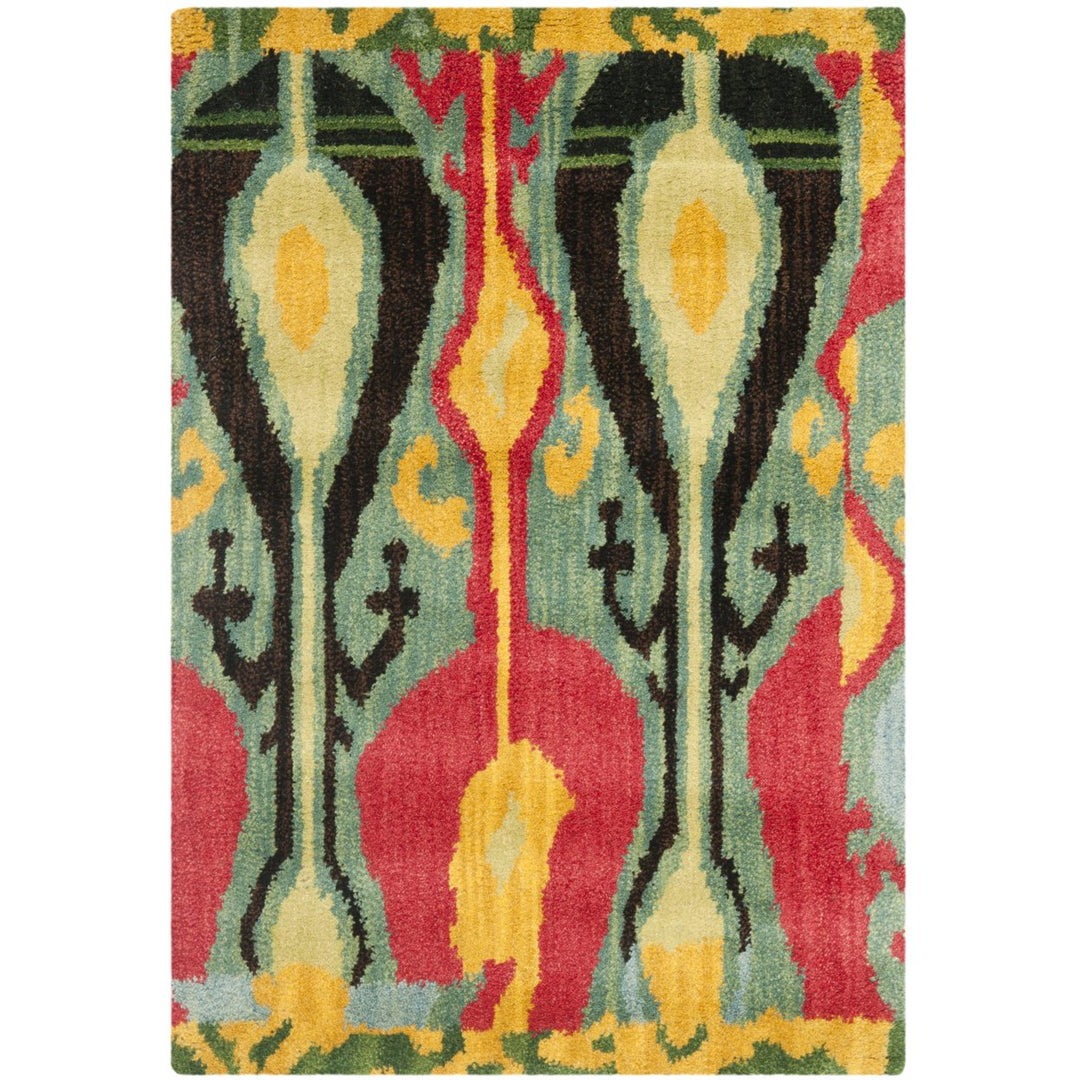 SAFAVIEH Ikat Collection IKT222B Handmade Blue/Green Rug Image 8