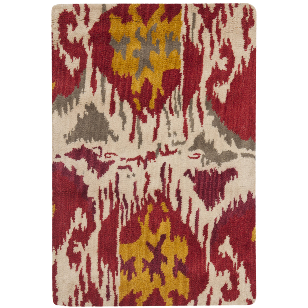 SAFAVIEH Ikat Collection IKT226A Handmade Ivory / Red Rug Image 7