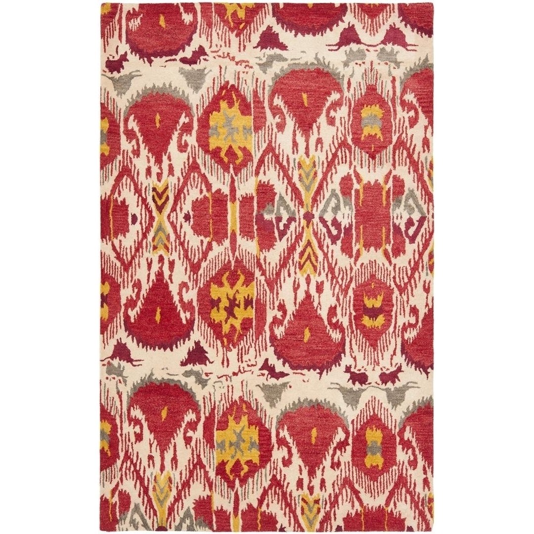 SAFAVIEH Ikat Collection IKT226A Handmade Ivory / Red Rug Image 8