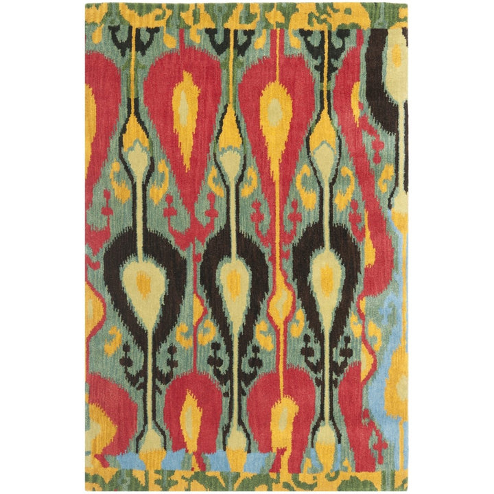 SAFAVIEH Ikat Collection IKT222B Handmade Blue/Green Rug Image 9