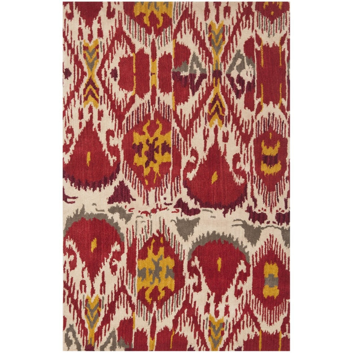 SAFAVIEH Ikat Collection IKT226A Handmade Ivory / Red Rug Image 9