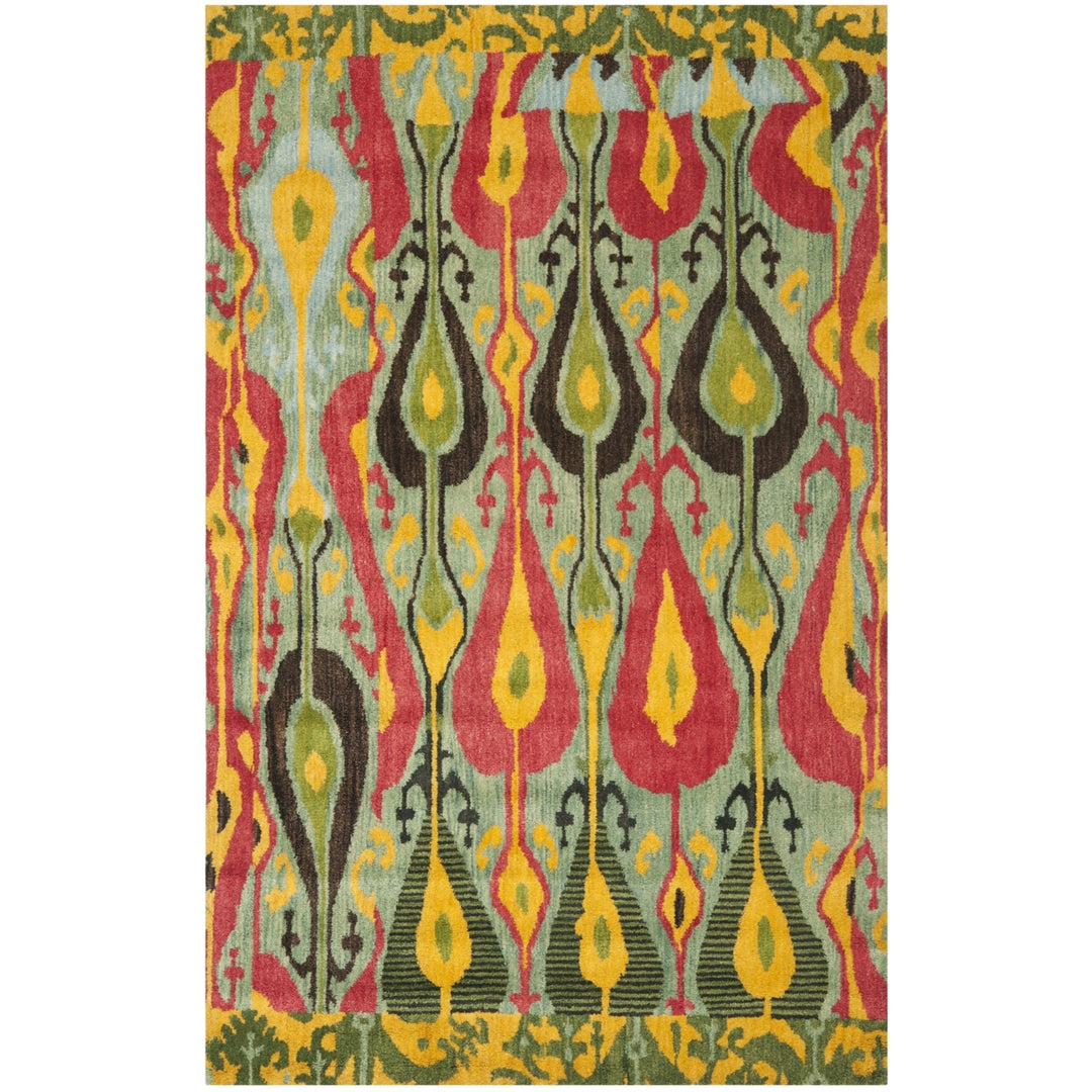 SAFAVIEH Ikat Collection IKT222B Handmade Blue/Green Rug Image 10